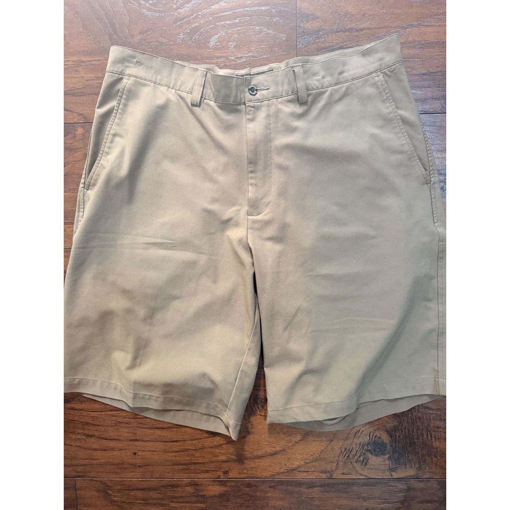 Dunning Mens Golf Shorts Khaki Tan‎ Performance Stretch Size 36 Flat Front